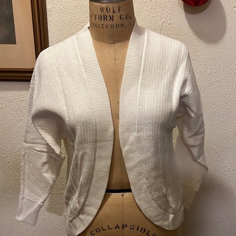 JM COLLECTION PETITE Sequin Embellished Cocoon Cardigan NEO NATURAL PXS